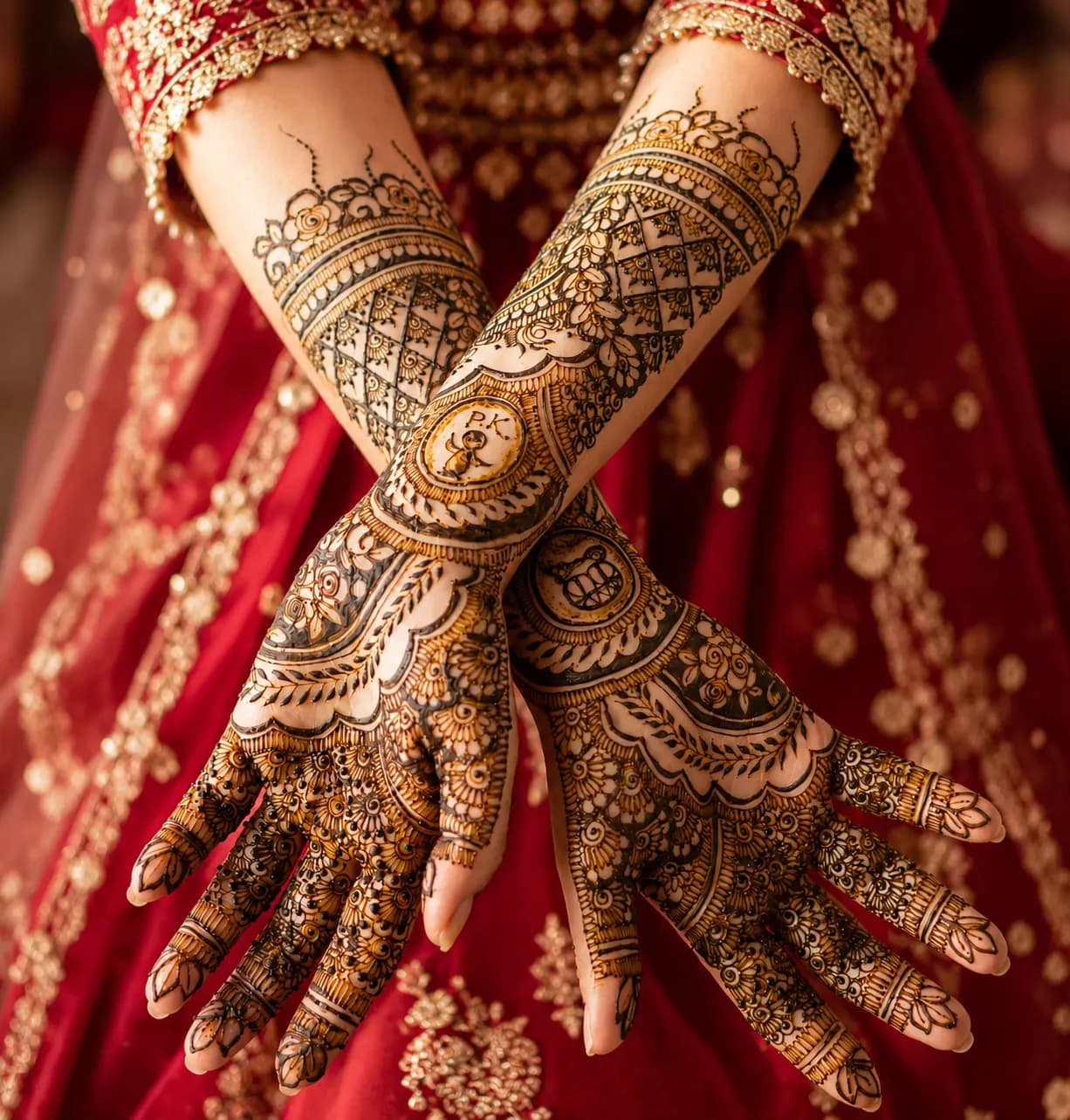 Intricate bridal mehndi on bride's hands, UK mehndi artist