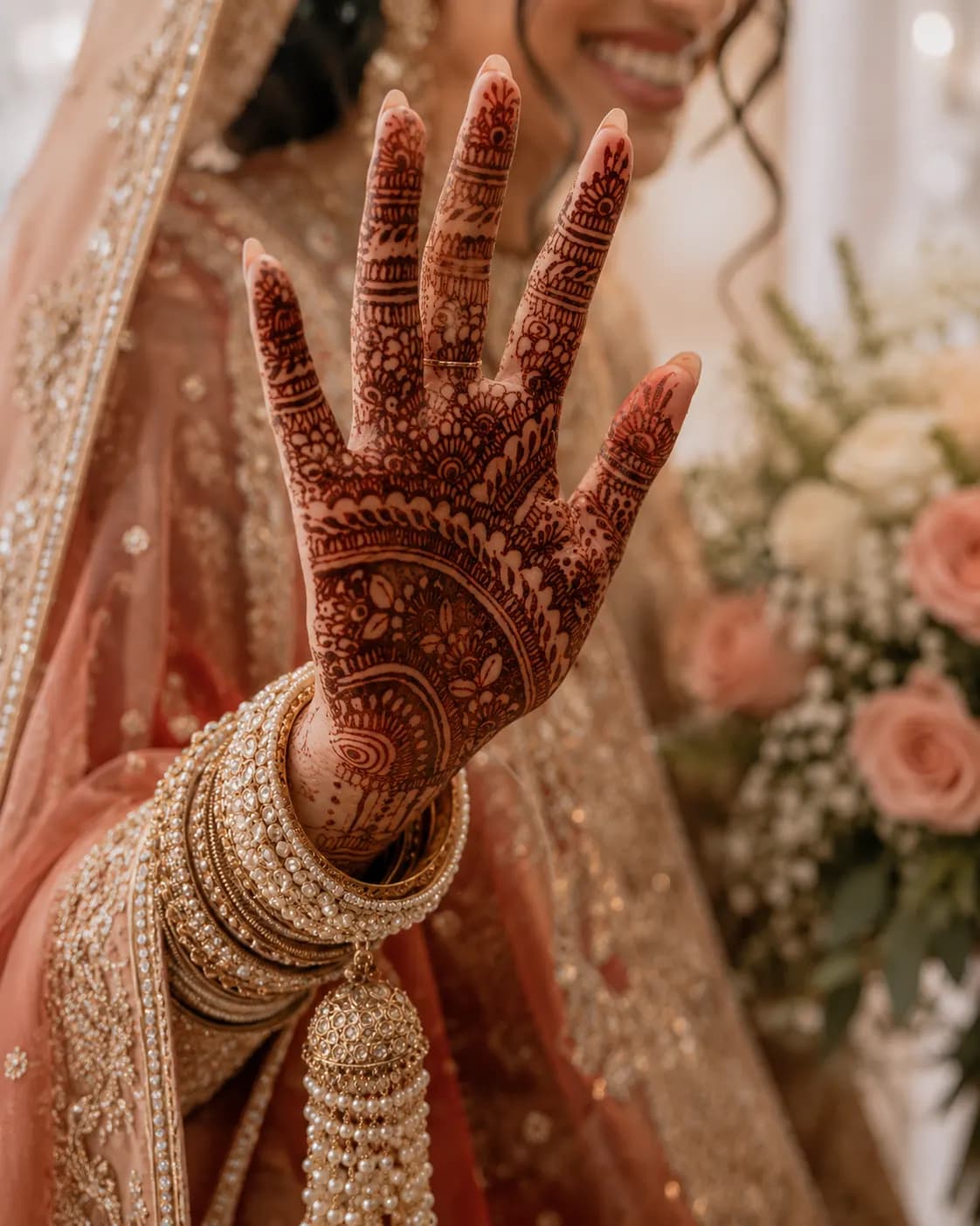 Bride's hands with intricate bridal mehndi design
